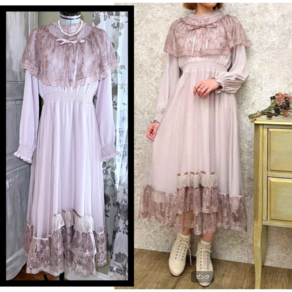 Axes Femme Vintage-style Taisho Roman Chiffon OP Dress J Fashion Cottagecore